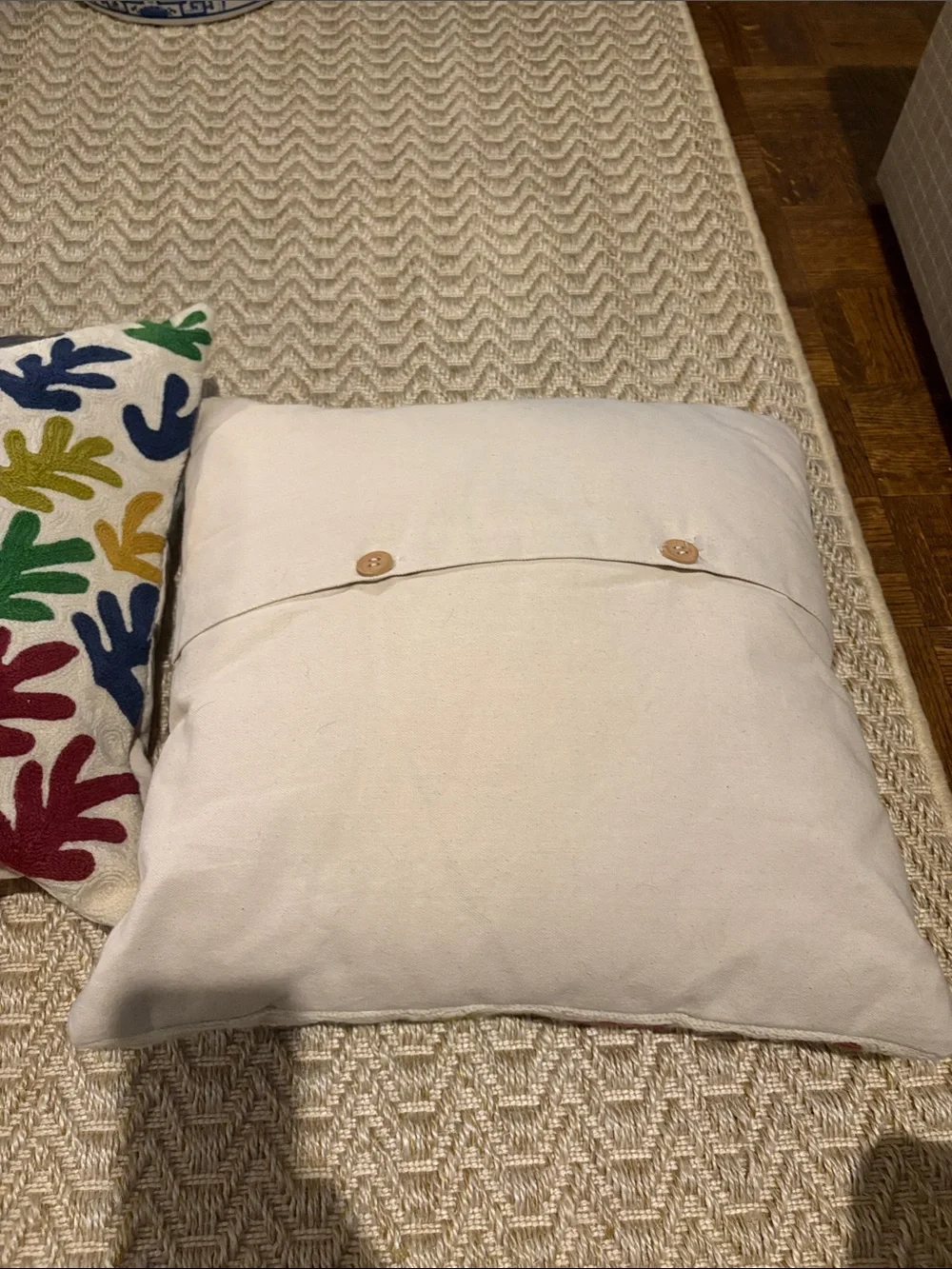 Embroidered Leaf Pattern Throw Pillows - Multicolor on Cream